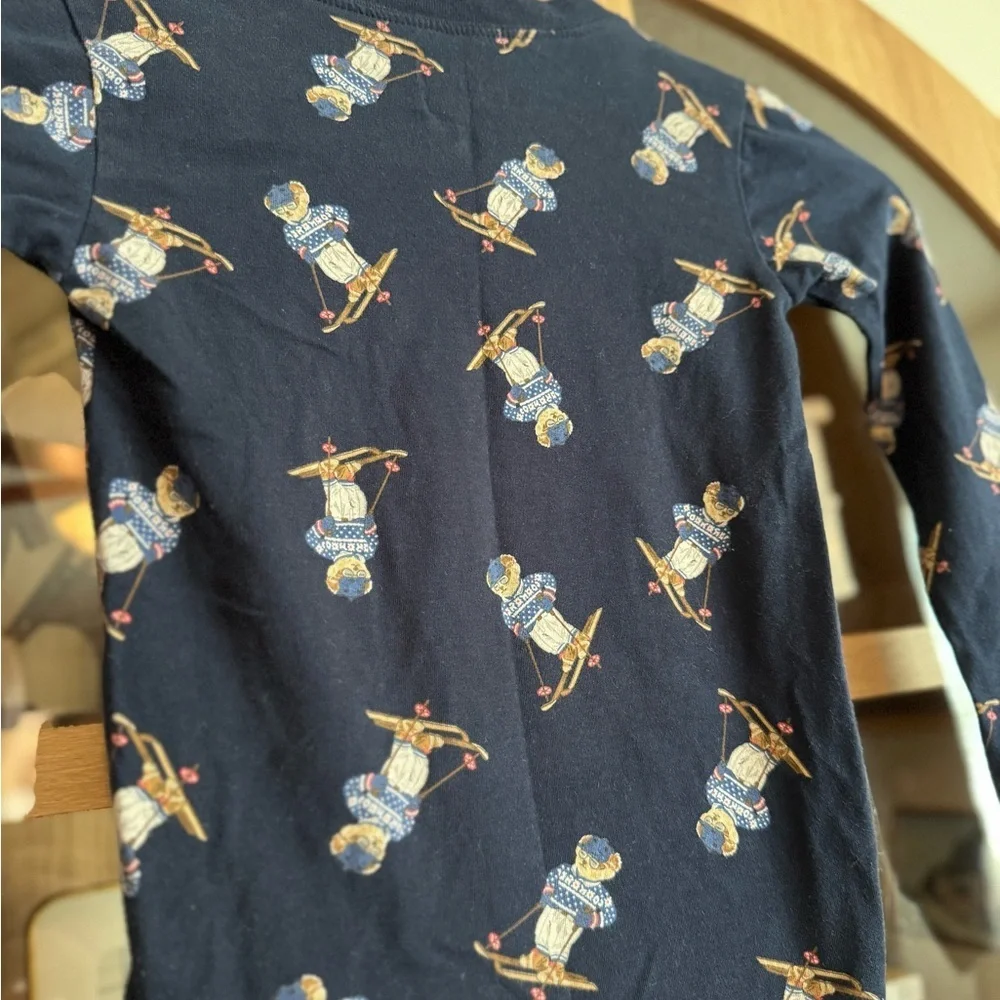 Polo Ralph Lauren Boys Ski Bear Pajama Top Size 8 Navy Long Sleeve Shirt
